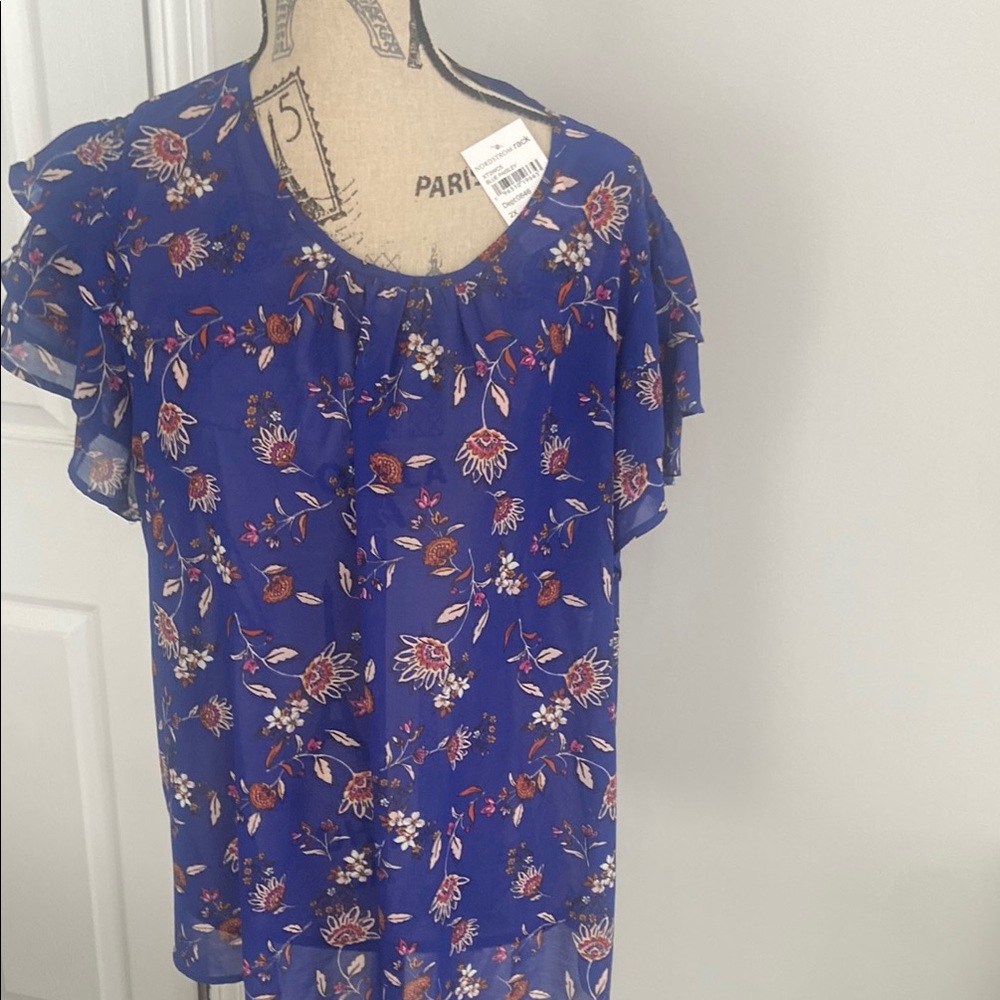Bobeau blue Paisley 2X floral blouse